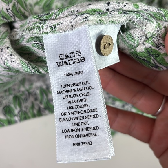 Cynthia Rowley 100% Linen Green Floral Partial Button Down Top Blouse size Small - Picture 7 of 8